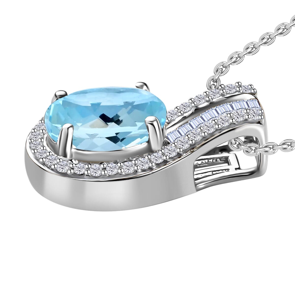 Luxoro Premium Mangoro Aquamarine and G-H I1 Diamond 1.50 ctw Pendant Necklace 20 Inches in 14K White Gold image number 2