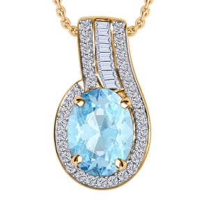 Luxoro Premium Mangoro Aquamarine and G-H I1 Diamond 1.50 ctw Pendant Necklace 20 Inches in 14K Yellow Gold