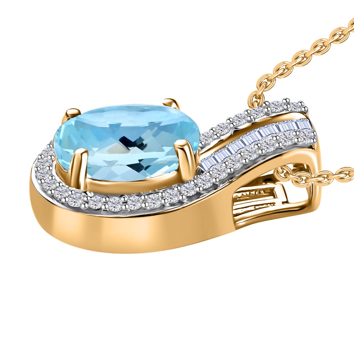 Luxoro Premium Mangoro Aquamarine and G-H I1 Diamond 1.50 ctw Pendant Necklace 20 Inches in 14K Yellow Gold image number 2