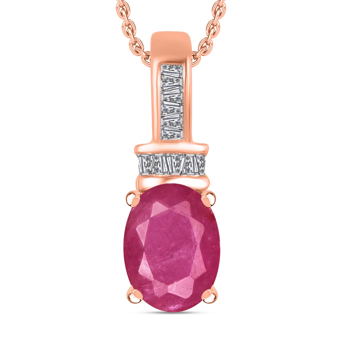 Luxoro Premium Mozambique Ruby and G-H I1 Diamond 1.65 ctw Pendant Necklace 20 Inches in 14K Rose Gold image number 0