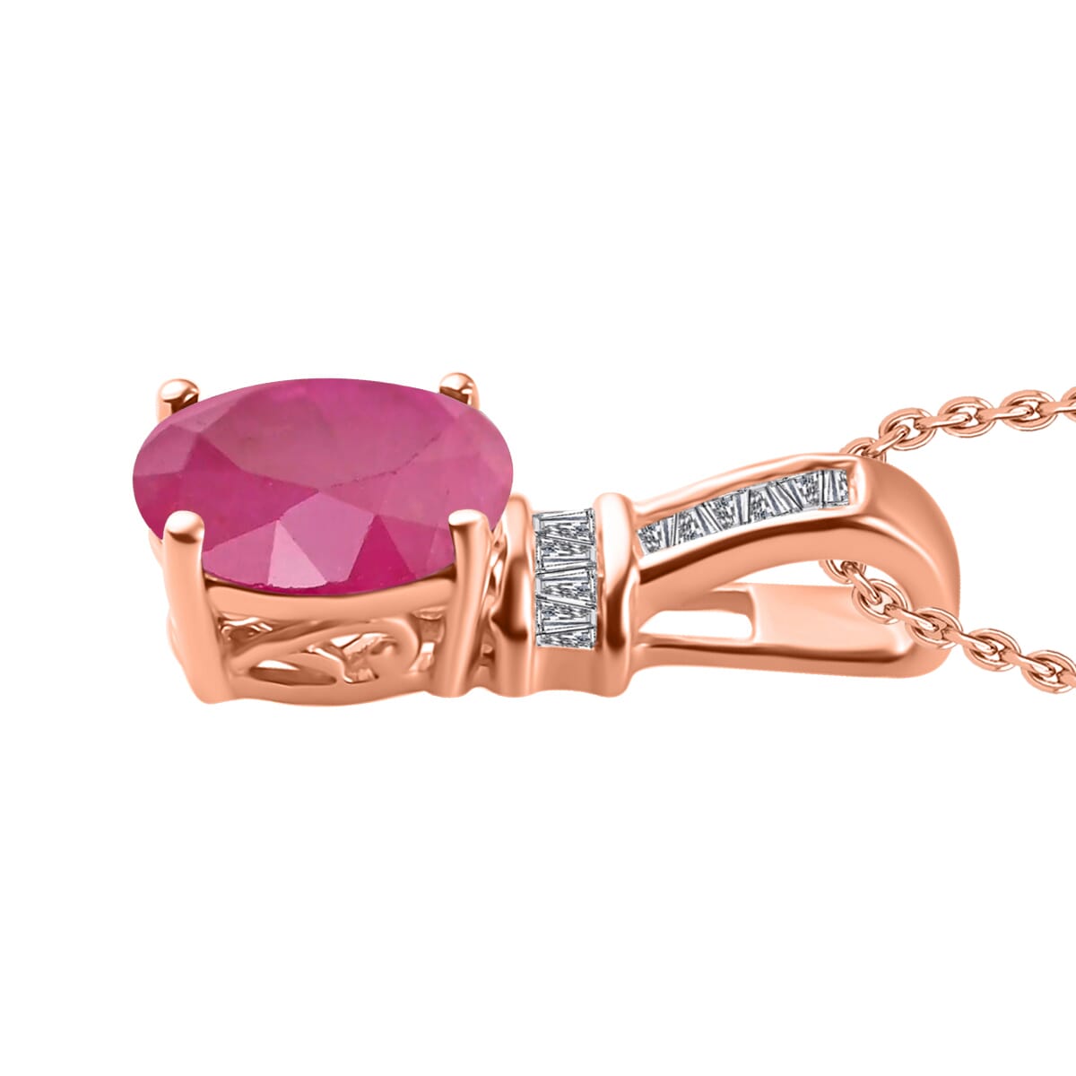Luxoro Premium Mozambique Ruby and G-H I1 Diamond 1.65 ctw Pendant Necklace 20 Inches in 14K Rose Gold image number 2