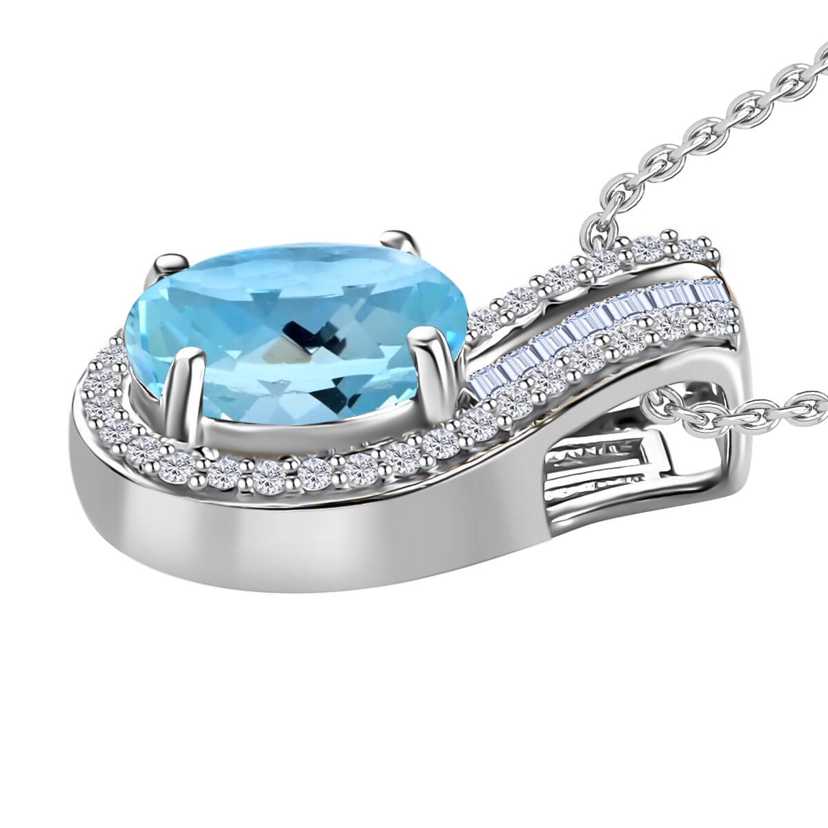 Rhapsody AAAA Santa Maria Aquamarine and E-F VS2 Diamond 1.50 ctw Pendant Necklace 20 Inches in 18K White Gold image number 2