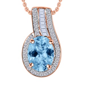 Rhapsody AAAA Santa Maria Aquamarine and E-F VS2 Diamond 1.50 ctw Pendant Necklace 20 Inches in 18K Rose Gold