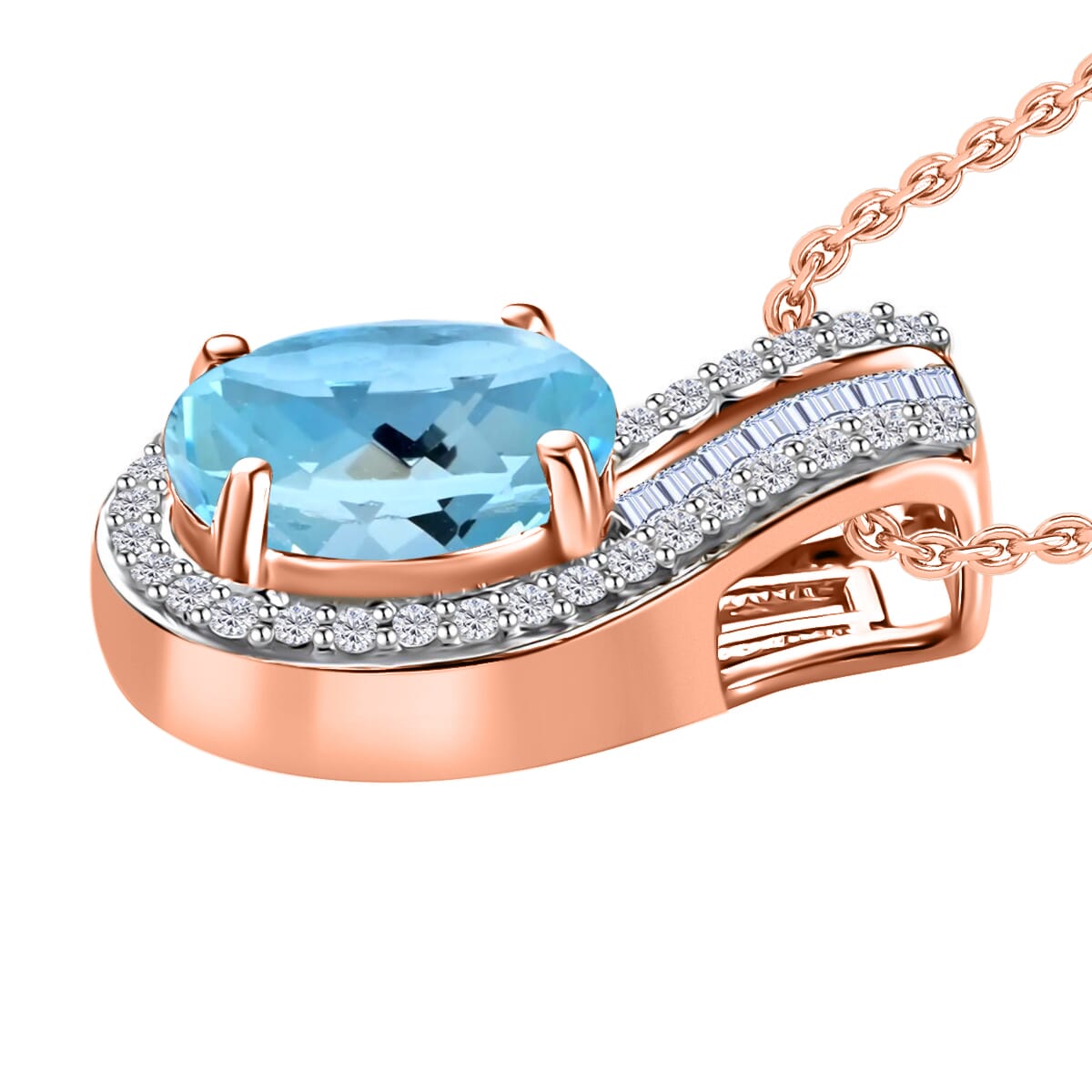 Rhapsody AAAA Santa Maria Aquamarine and E-F VS2 Diamond 1.50 ctw Pendant Necklace 20 Inches in 18K Rose Gold image number 2