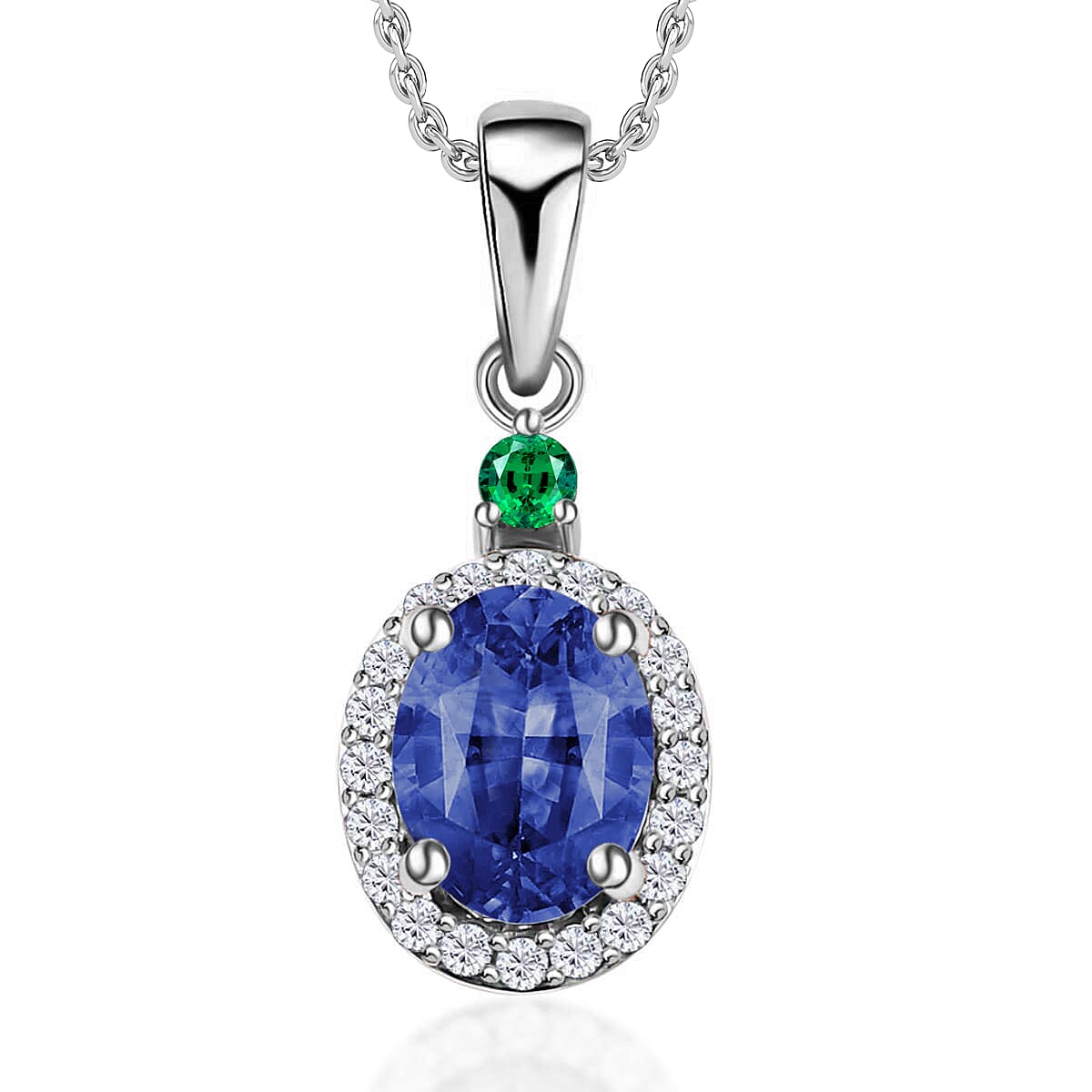 Luxoro Premium Tanzanite, Boyaca Colombian Emerald and G-H I1 Diamond 1.60 ctw Pendant Necklace 20 Inches in 14K White Gold (Del. in 10-12 Days) image number 0
