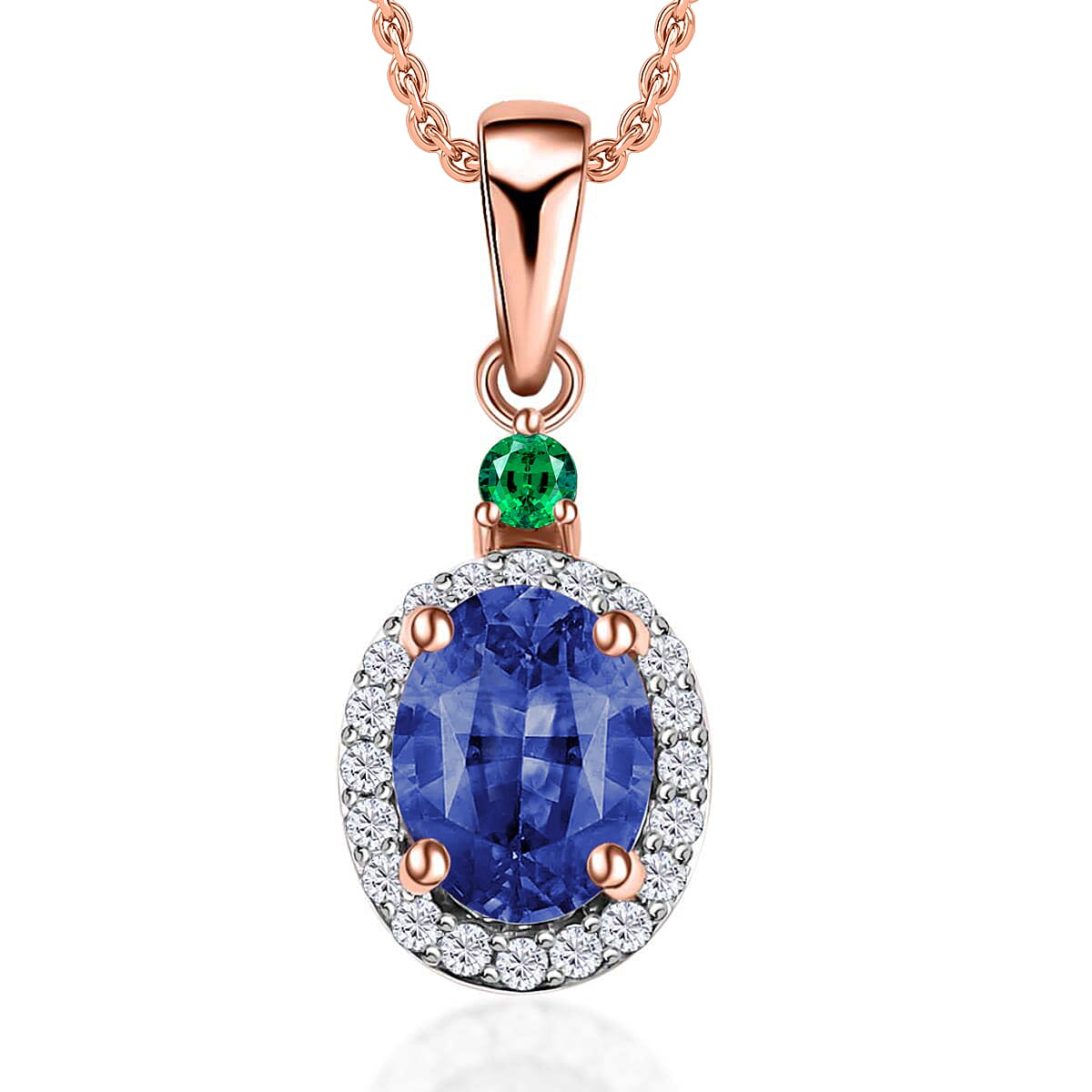Luxoro Premium Tanzanite, Boyaca Colombian Emerald and G-H I1 Diamond 1.60 ctw Pendant Necklace 20 Inches in 14K White Gold image number 0