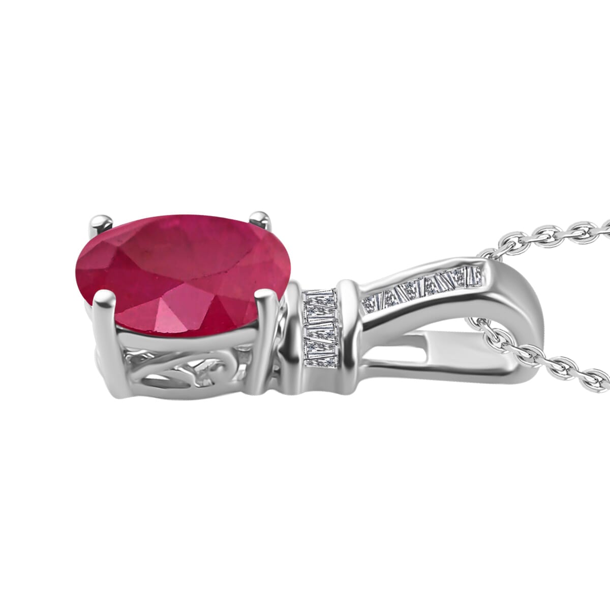 Rhapsody AAAA Mozambique Ruby and E-F VS2 Diamond 1.65 ctw Pendant Necklace 20 Inches in 950 Platinum image number 2