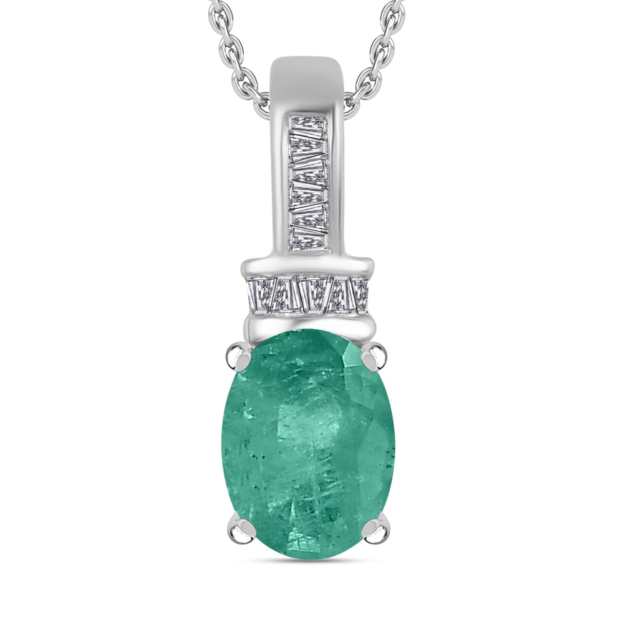 Luxoro Premium Kagem Zambian Emerald and G-H I1 Diamond 1.25 ctw Pendant Necklace 20 Inches in 14K White Gold image number 0