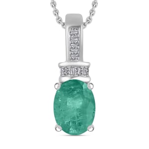 Luxoro Premium Kagem Zambian Emerald and G-H I1 Diamond 1.25 ctw Pendant Necklace 20 Inches in 14K White Gold