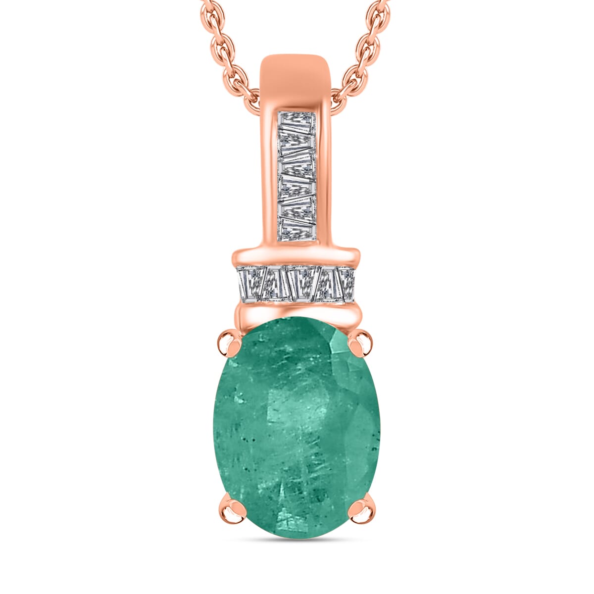 Luxoro Premium Kagem Zambian Emerald and G-H I1 Diamond 1.25 ctw Pendant Necklace 20 Inches in 14K Rose Gold image number 0
