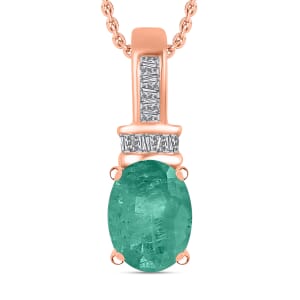 Luxoro Premium Kagem Zambian Emerald and G-H I1 Diamond 1.25 ctw Pendant Necklace 20 Inches in 14K Rose Gold
