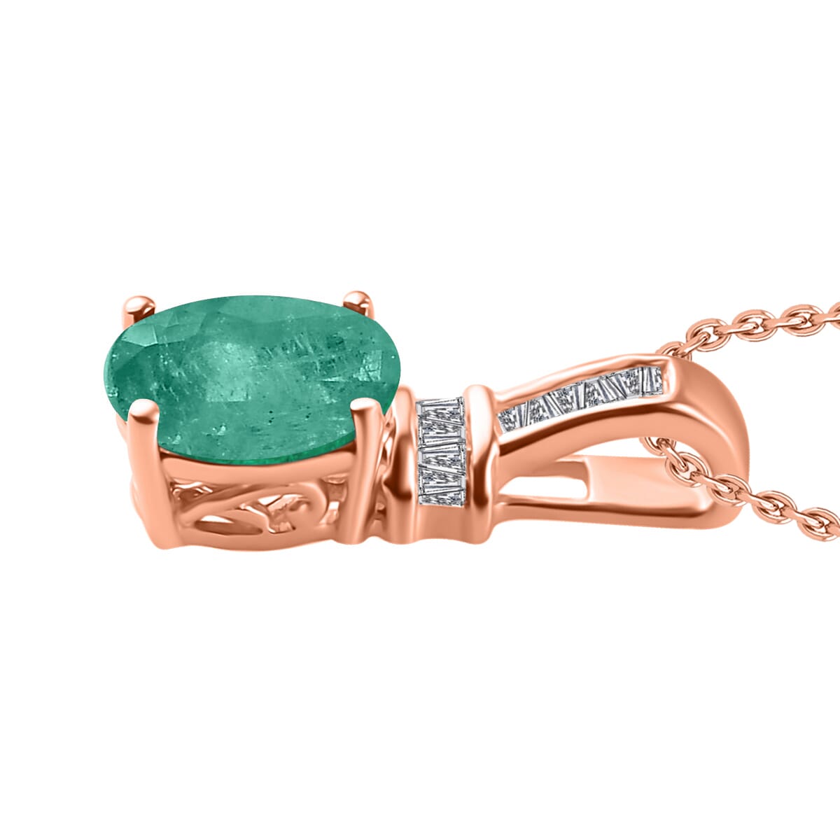 Luxoro Premium Kagem Zambian Emerald and G-H I1 Diamond 1.25 ctw Pendant Necklace 20 Inches in 14K Rose Gold image number 2