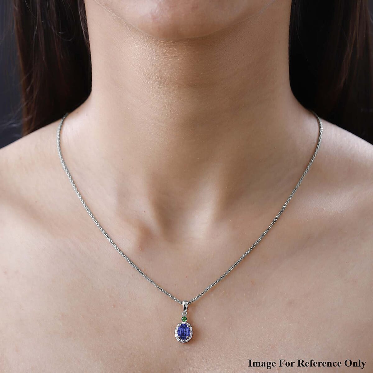 Luxoro Premium Tanzanite, Boyaca Colombian Emerald and G-H I1 Diamond 1.60 ctw Pendant Necklace 20 Inches in 14K White Gold image number 1