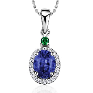 Rhapsody AAAA Tanzanite, Boyaca Colombian Emerald and E-F VS2 Diamond 1.60 ctw Pendant Necklace 20 Inches in 950 Platinum (Del. in 10-12 Days)