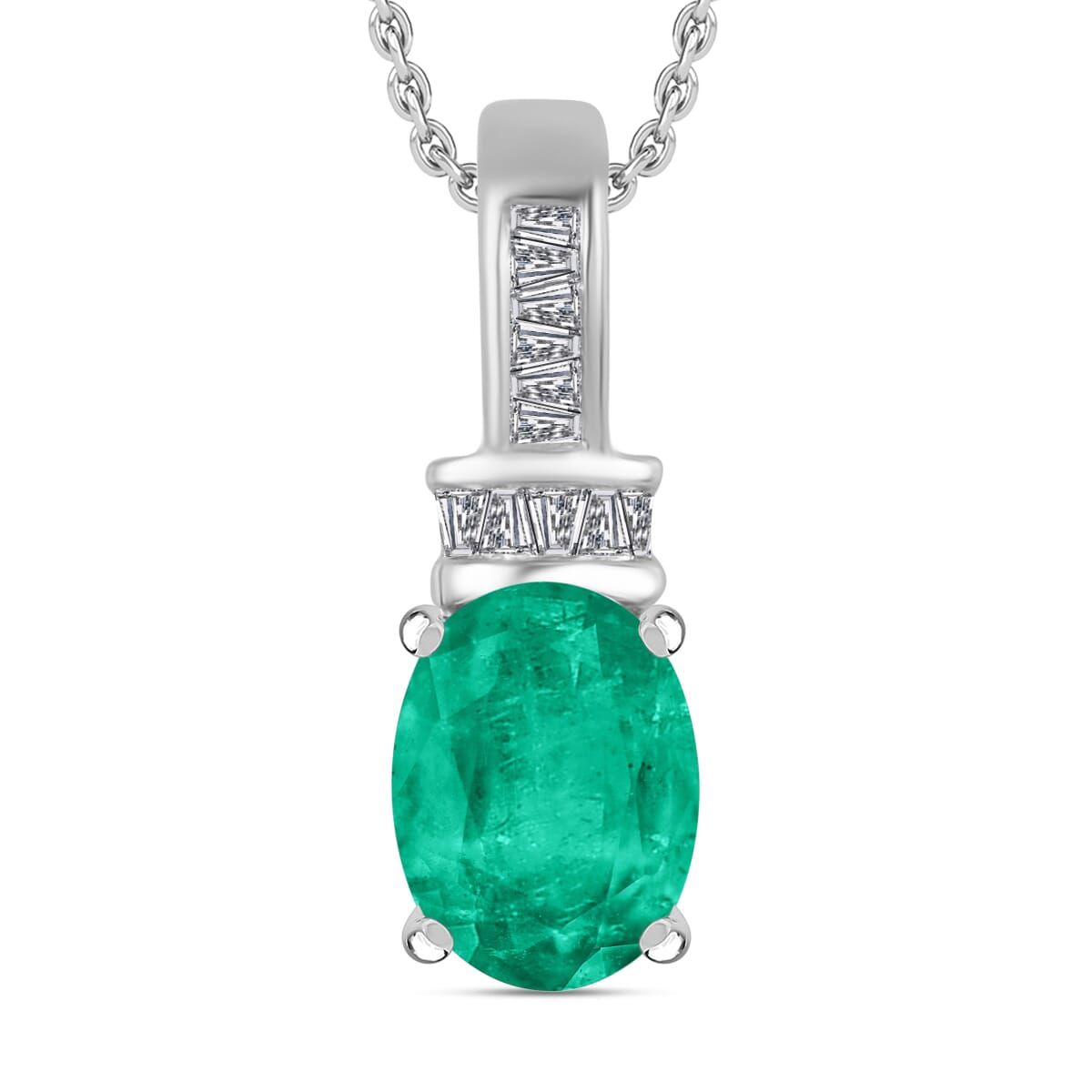 Rhapsody AAAA Kagem Zambian Emerald and E-F VS2 Diamond 1.25 ctw Pendant Necklace 20 Inches in 18K White Gold image number 0