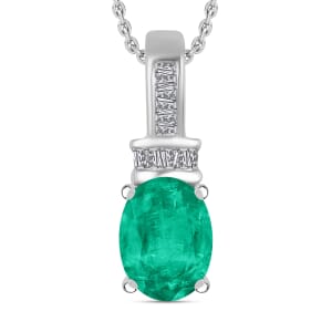 Rhapsody AAAA Kagem Zambian Emerald and E-F VS2 Diamond 1.25 ctw Pendant Necklace 20 Inches in 18K White Gold