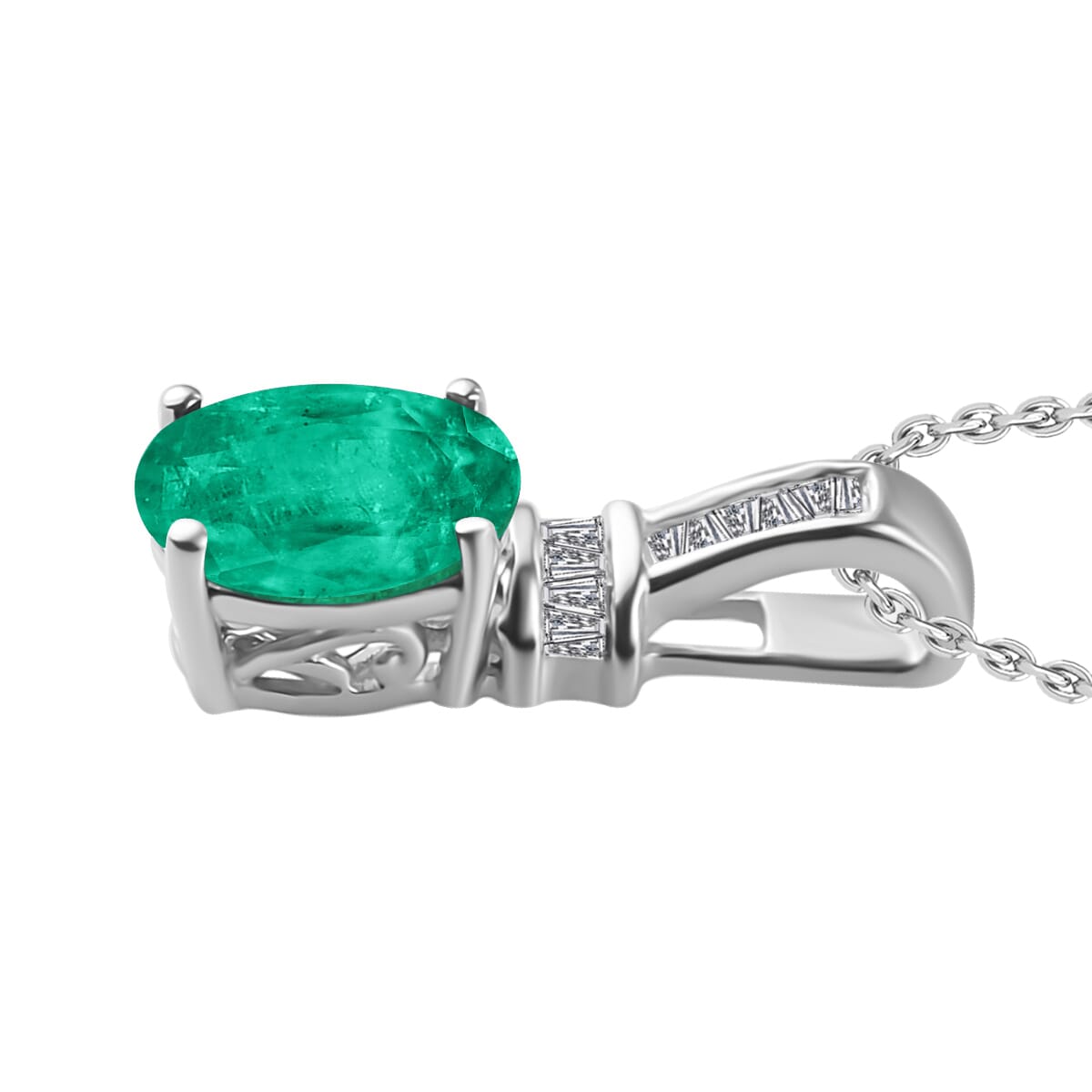 Rhapsody AAAA Kagem Zambian Emerald and E-F VS2 Diamond 1.25 ctw Pendant Necklace 20 Inches in 18K White Gold image number 2