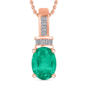 Rhapsody AAAA Kagem Zambian Emerald and E-F VS2 Diamond 1.25 ctw Pendant Necklace 20 Inches in 18K Rose Gold