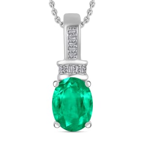 Rhapsody AAAA Kagem Zambian Emerald and E-F VS2 Diamond 1.25 ctw Pendant Necklace 20 Inches in 950 Platinum