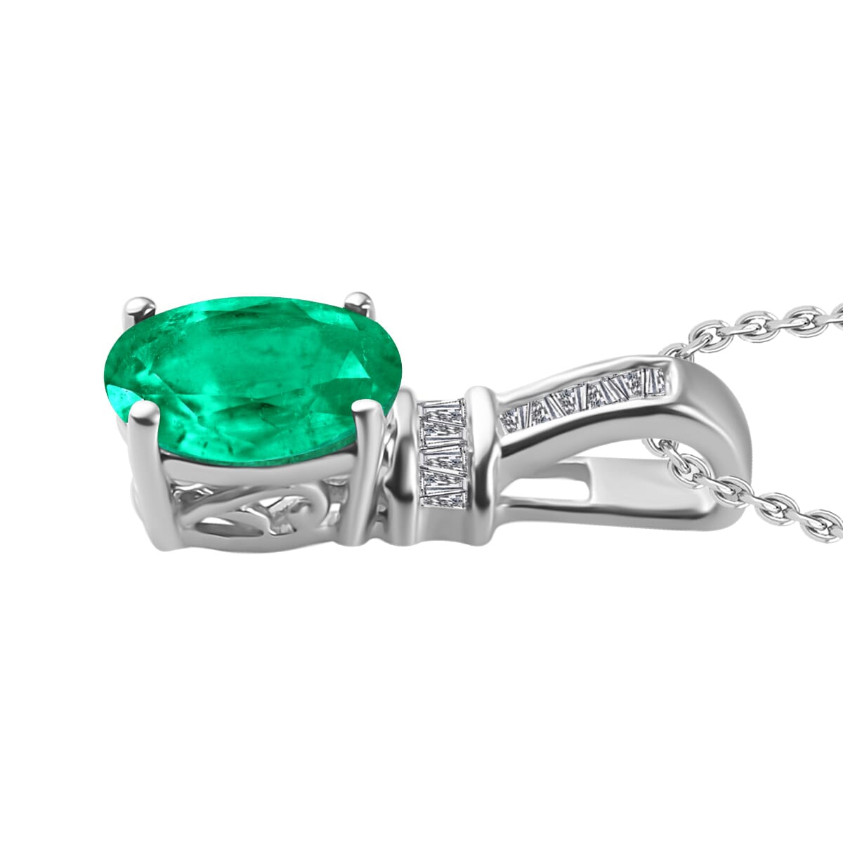 Rhapsody AAAA Kagem Zambian Emerald and E-F VS2 Diamond 1.25 ctw Pendant Necklace 20 Inches in 950 Platinum image number 2