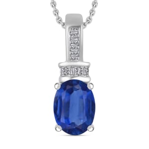 Luxoro Premium Kanchanaburi Blue Sapphire and G-H I1 Diamond 1.50 ctw Pendant Necklace 20 Inches in 14K White Gold