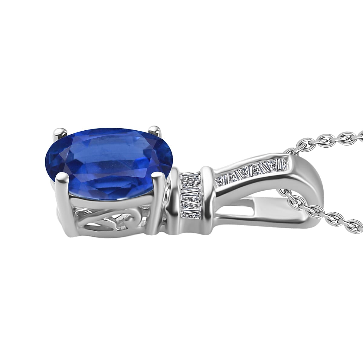 Luxoro Premium Kanchanaburi Blue Sapphire and G-H I1 Diamond 1.50 ctw Pendant Necklace 20 Inches in 14K White Gold image number 2