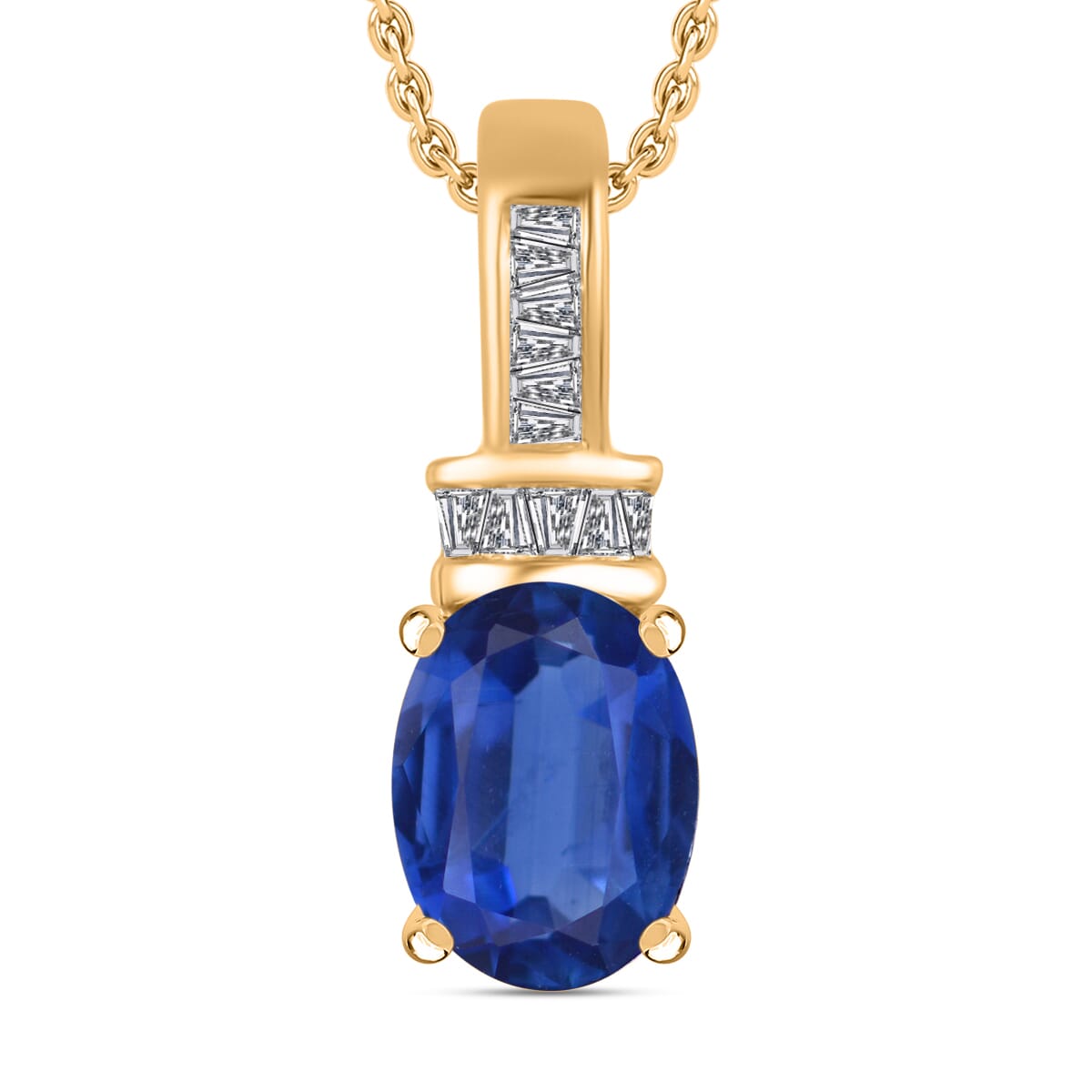Luxoro Premium Kanchanaburi Blue Sapphire and G-H I1 Diamond 1.50 ctw Pendant Necklace 20 Inches in 14K Yellow Gold image number 0