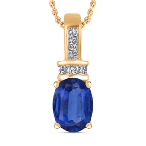 Luxoro Premium Kanchanaburi Blue Sapphire and G-H I1 Diamond 1.50 ctw Pendant Necklace 20 Inches in 14K Yellow Gold