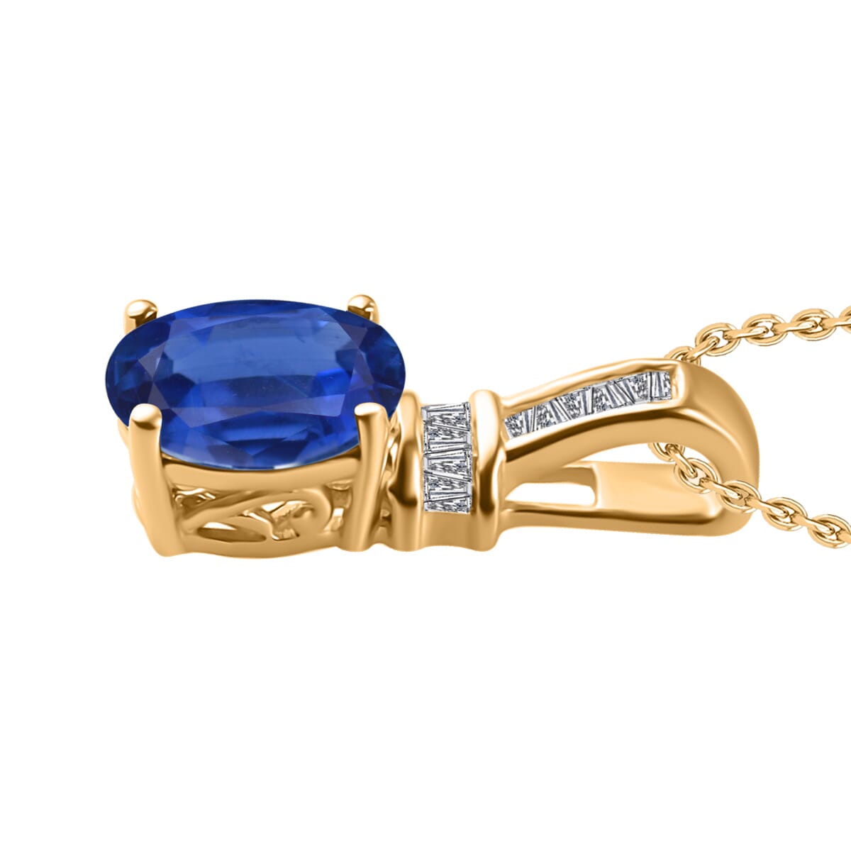 Luxoro Premium Kanchanaburi Blue Sapphire and G-H I1 Diamond 1.50 ctw Pendant Necklace 20 Inches in 14K Yellow Gold image number 2