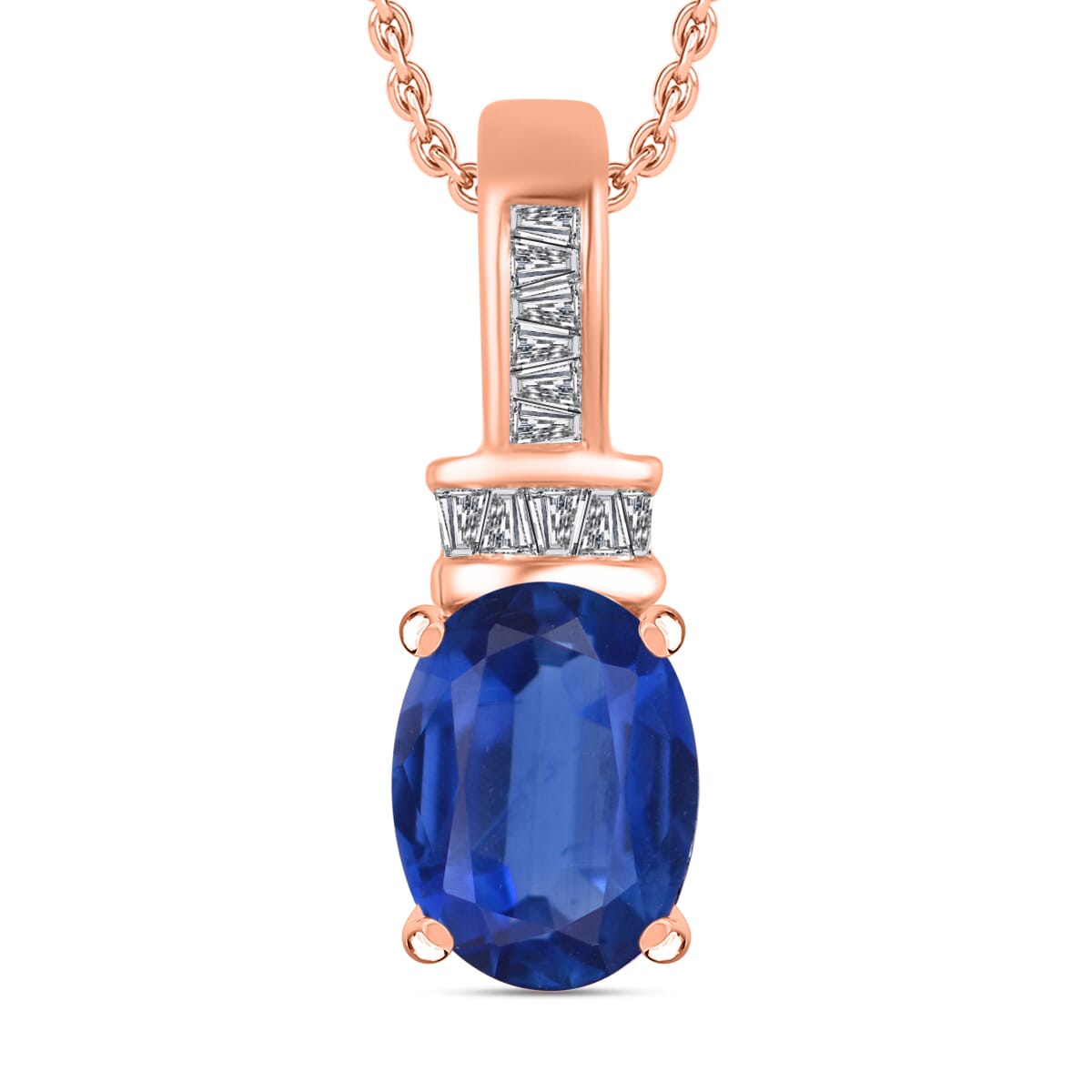 Luxoro Premium Kanchanaburi Blue Sapphire and G-H I1 Diamond 1.50 ctw Pendant Necklace 20 Inches in 14K Rose Gold image number 0
