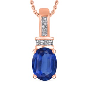 Luxoro Premium Kanchanaburi Blue Sapphire and G-H I1 Diamond 1.50 ctw Pendant Necklace 20 Inches in 14K Rose Gold