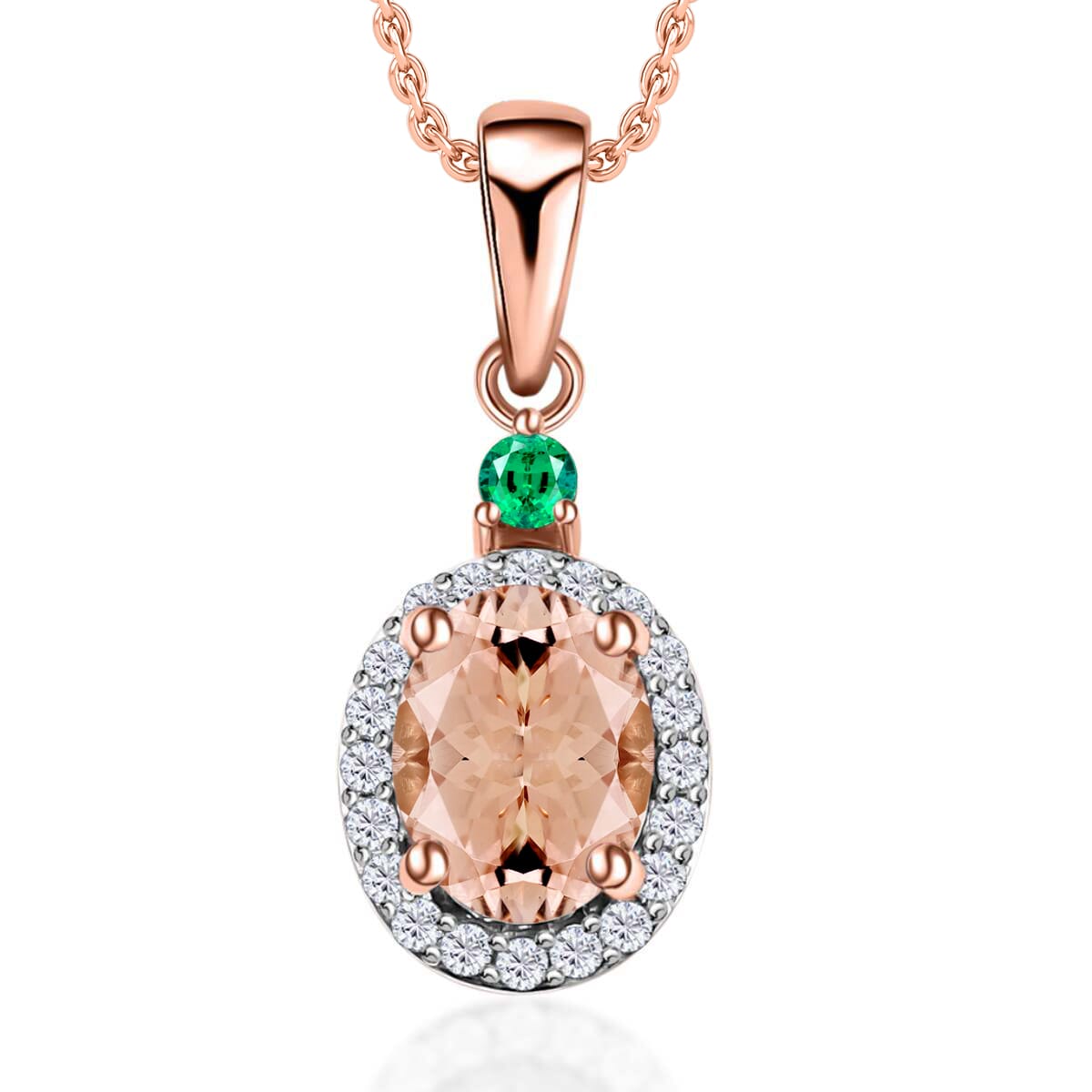 Luxoro Premium Marropino Morganite, Boyaca Colombian Emerald and G-H I1 Diamond 1.55 ctw Pendant Necklace 20 Inches in 14K Rose Gold image number 0