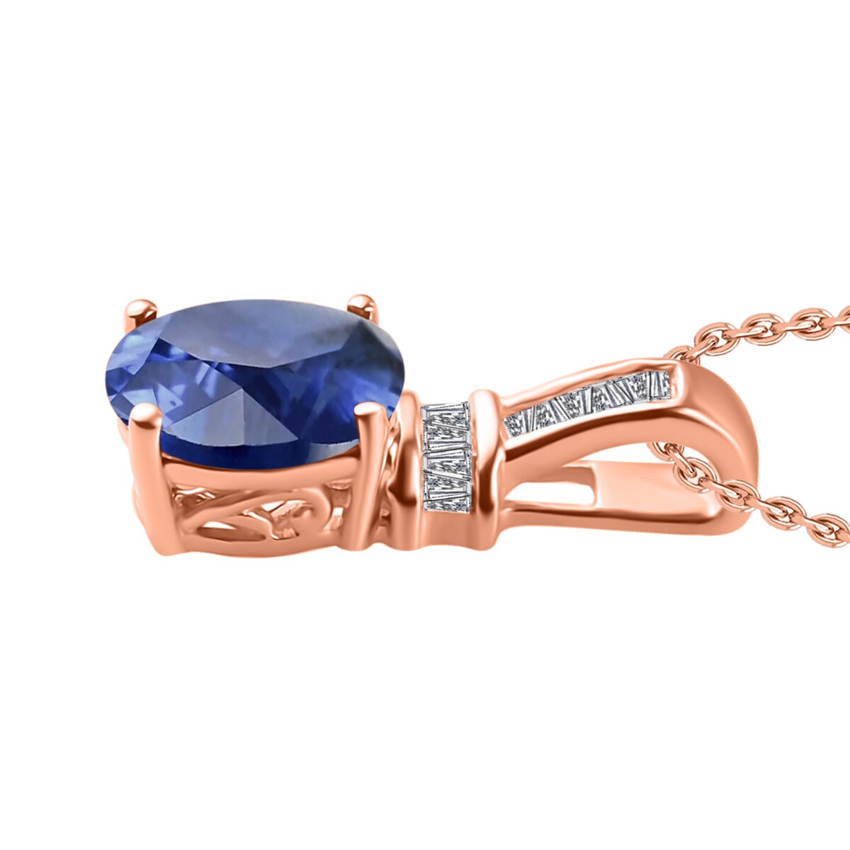 Rhapsody AAAA Ceylon Blue Sapphire and E-F VS2 Diamond 1.50 ctw Pendant Necklace 20 Inches in 18K Rose Gold image number 2