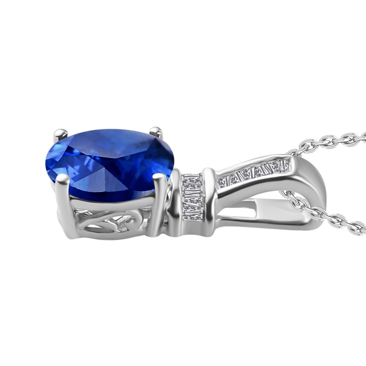 Rhapsody AAAA Ceylon Blue Sapphire and E-F VS2 Diamond 1.50 ctw Pendant Necklace 20 Inches in 950 Platinum image number 2