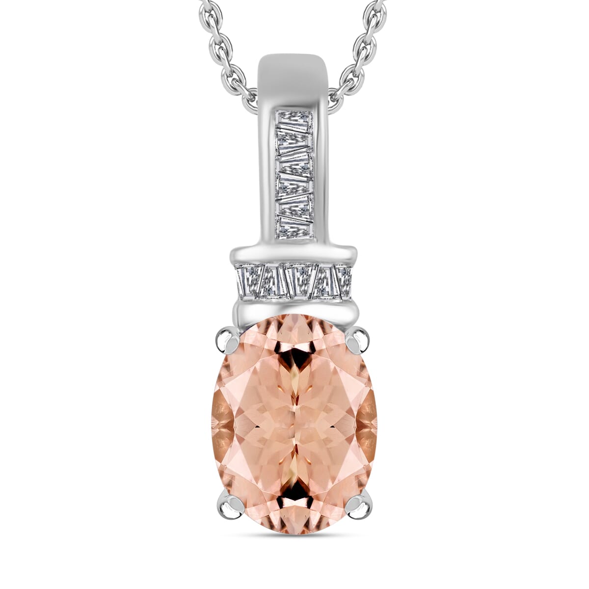 Luxoro Premium Pink Morganite and G-H I1 Diamond 1.50 ctw Pendant Necklace 20 Inches in 14K White Gold image number 0