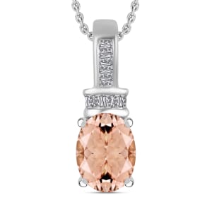Luxoro Premium Pink Morganite and G-H I1 Diamond 1.50 ctw Pendant Necklace 20 Inches in 14K White Gold