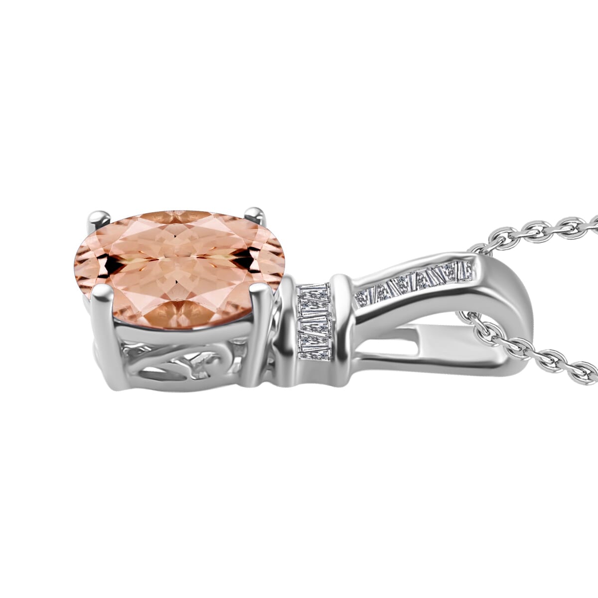 Luxoro Premium Pink Morganite and G-H I1 Diamond 1.50 ctw Pendant Necklace 20 Inches in 14K White Gold image number 2