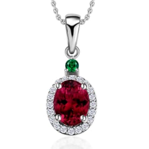 Rhapsody AAAA Ouro Fino Rubellite, Boyaca Colombian Emerald and E-F VS2 Diamond 1.55 ctw Pendant Necklace 20 Inches in 950 Platinum