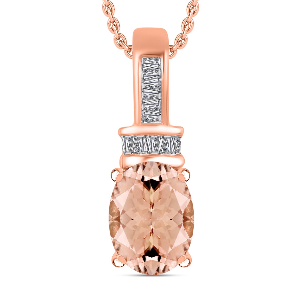 Luxoro Premium Pink Morganite and G-H I1 Diamond 1.50 ctw Pendant Necklace 20 Inches in 14K Rose Gold image number 0
