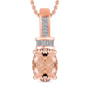 Luxoro Premium Pink Morganite and G-H I1 Diamond 1.50 ctw Pendant Necklace 20 Inches in 14K Rose Gold
