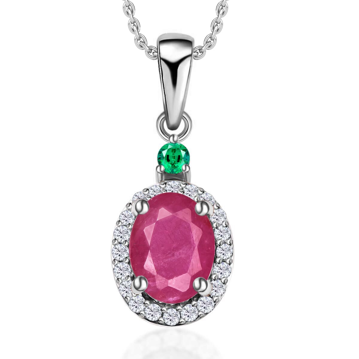 Luxoro Premium Mozambique Ruby, Boyaca Colombian Emerald and G-H I1 Diamond 1.85 ctw Pendant Necklace 20 Inches in 14K White Gold image number 0
