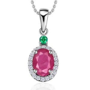 Luxoro Premium Mozambique Ruby, Boyaca Colombian Emerald and G-H I1 Diamond 1.85 ctw Pendant Necklace 20 Inches in 14K White Gold