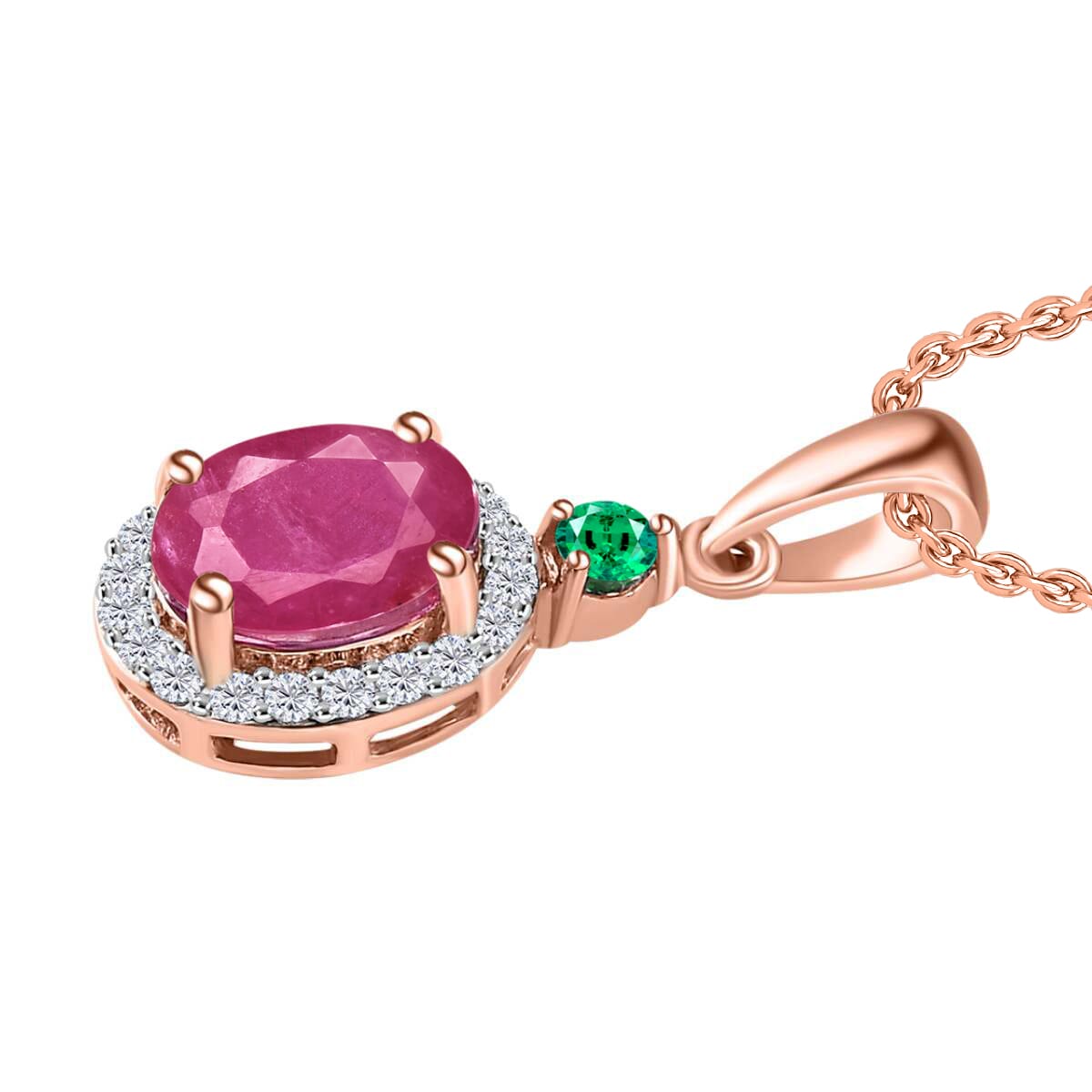 Luxoro Premium Mozambique Ruby, Boyaca Colombian Emerald and G-H I1 Diamond 1.85 ctw Pendant Necklace 20 Inches in 14K Rose Gold image number 2