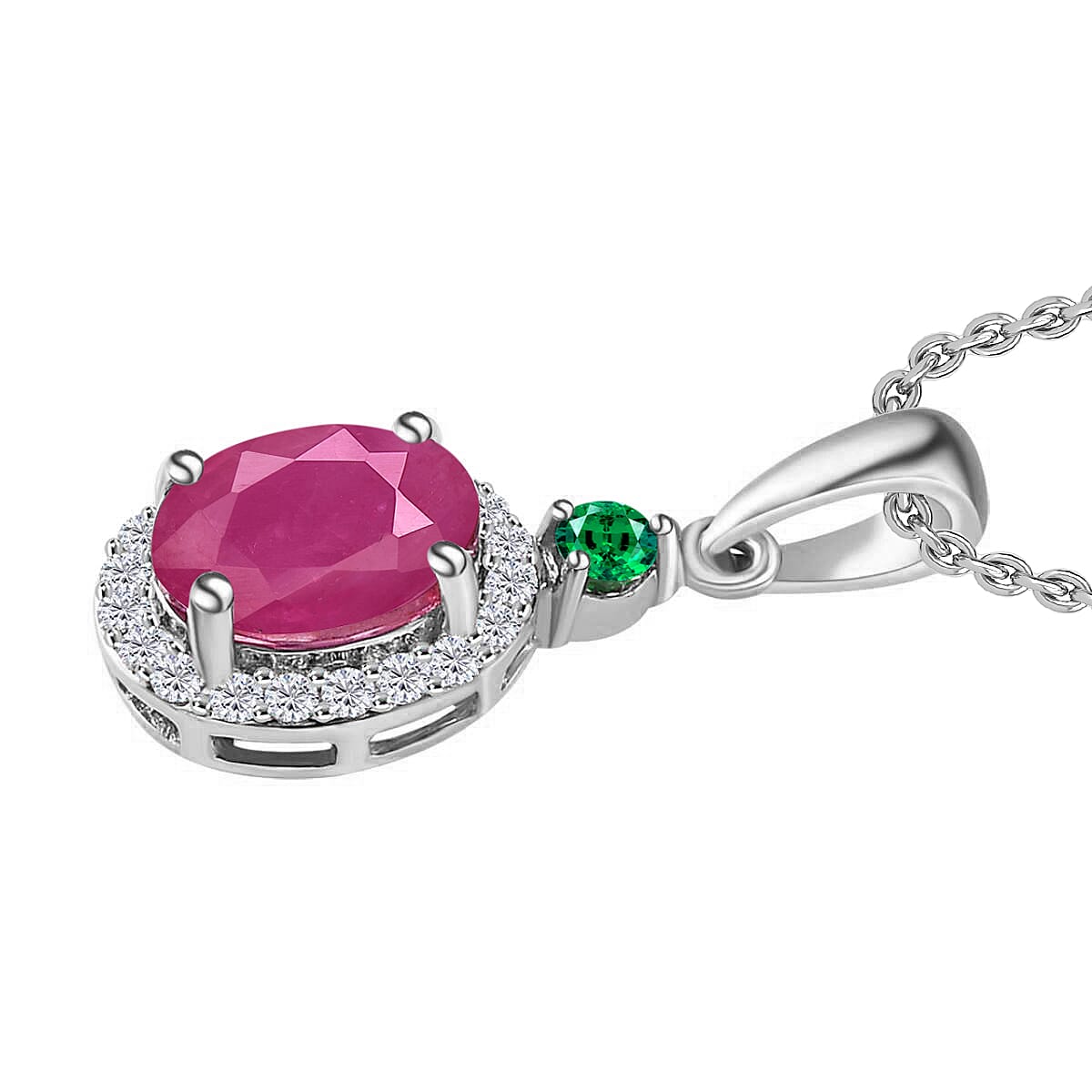 Rhapsody AAAA Mozambique Ruby, Boyaca Colombian Emerald and E-F VS2 Diamond 1.85 ctw Pendant Necklace 20 Inches in 18K White Gold image number 2
