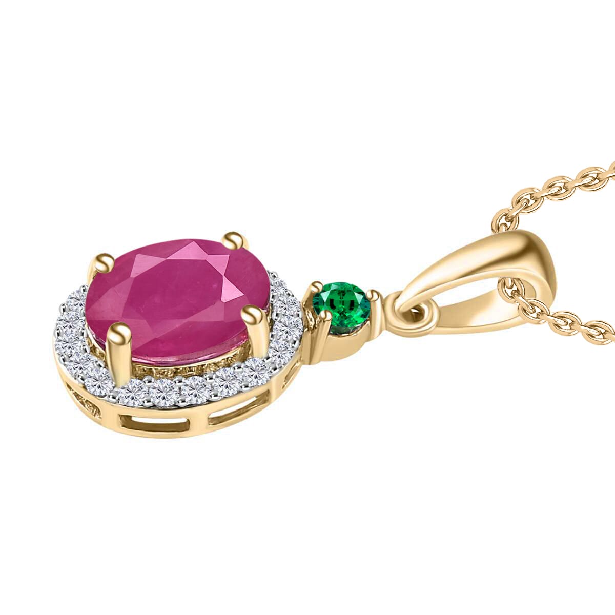 Rhapsody AAAA Mozambique Ruby, Boyaca Colombian Emerald and E-F VS2 Diamond 1.85 ctw Pendant Necklace 20 Inches in 18K Yellow Gold image number 2