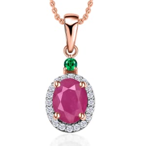 Rhapsody AAAA Mozambique Ruby, Boyaca Colombian Emerald and E-F VS2 Diamond 1.85 ctw Pendant Necklace 20 Inches in 18K Rose Gold