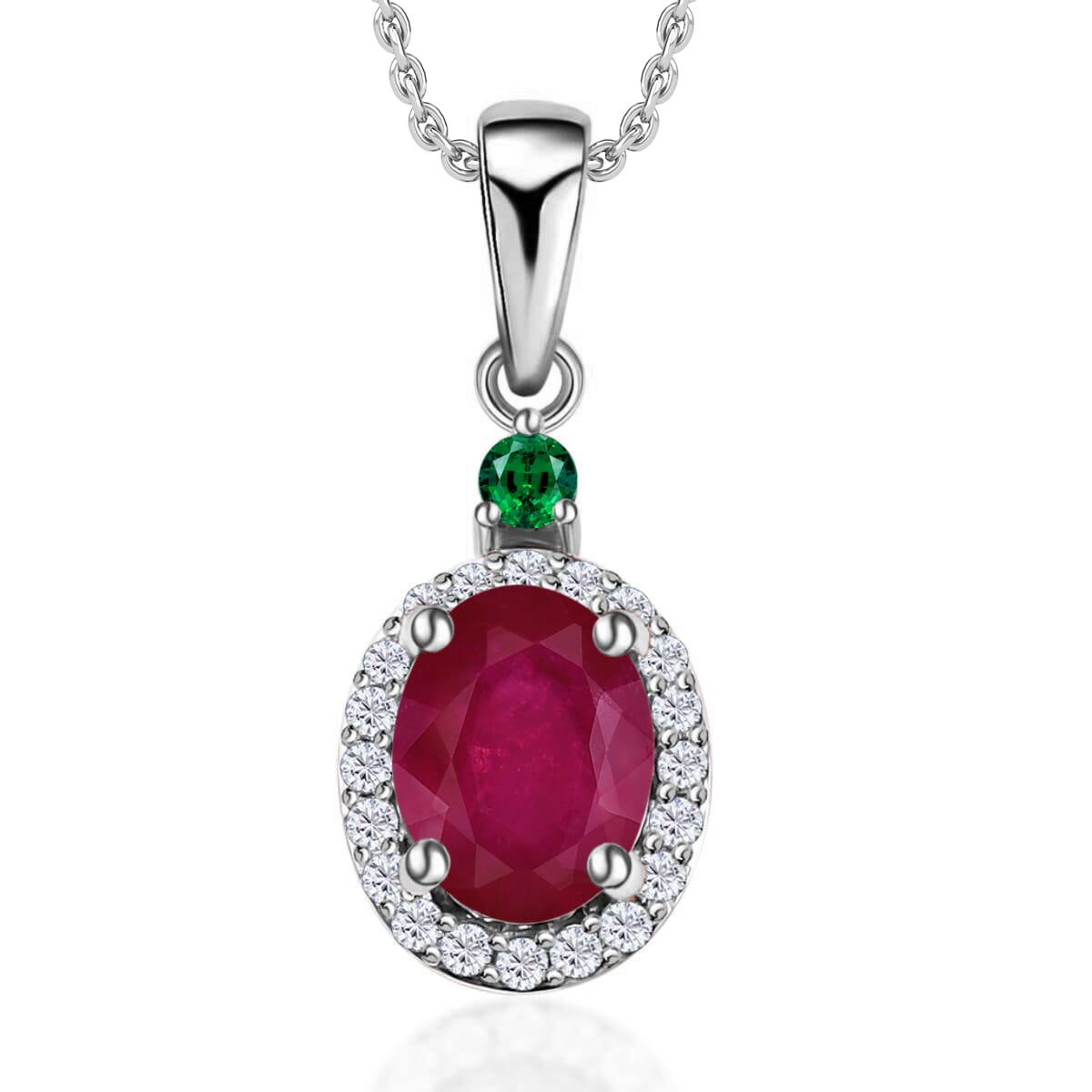 Rhapsody AAAA Mozambique Ruby, Boyaca Colombian Emerald and E-F VS2 Diamond 1.85 ctw Pendant Necklace 20 Inches in 950 Platinum image number 0