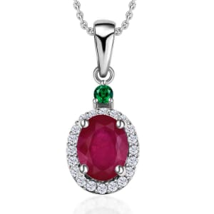 Rhapsody AAAA Mozambique Ruby, Boyaca Colombian Emerald and E-F VS2 Diamond 1.85 ctw Pendant Necklace 20 Inches in 950 Platinum