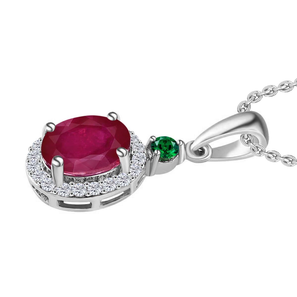 Rhapsody AAAA Mozambique Ruby, Boyaca Colombian Emerald and E-F VS2 Diamond 1.85 ctw Pendant Necklace 20 Inches in 950 Platinum image number 2