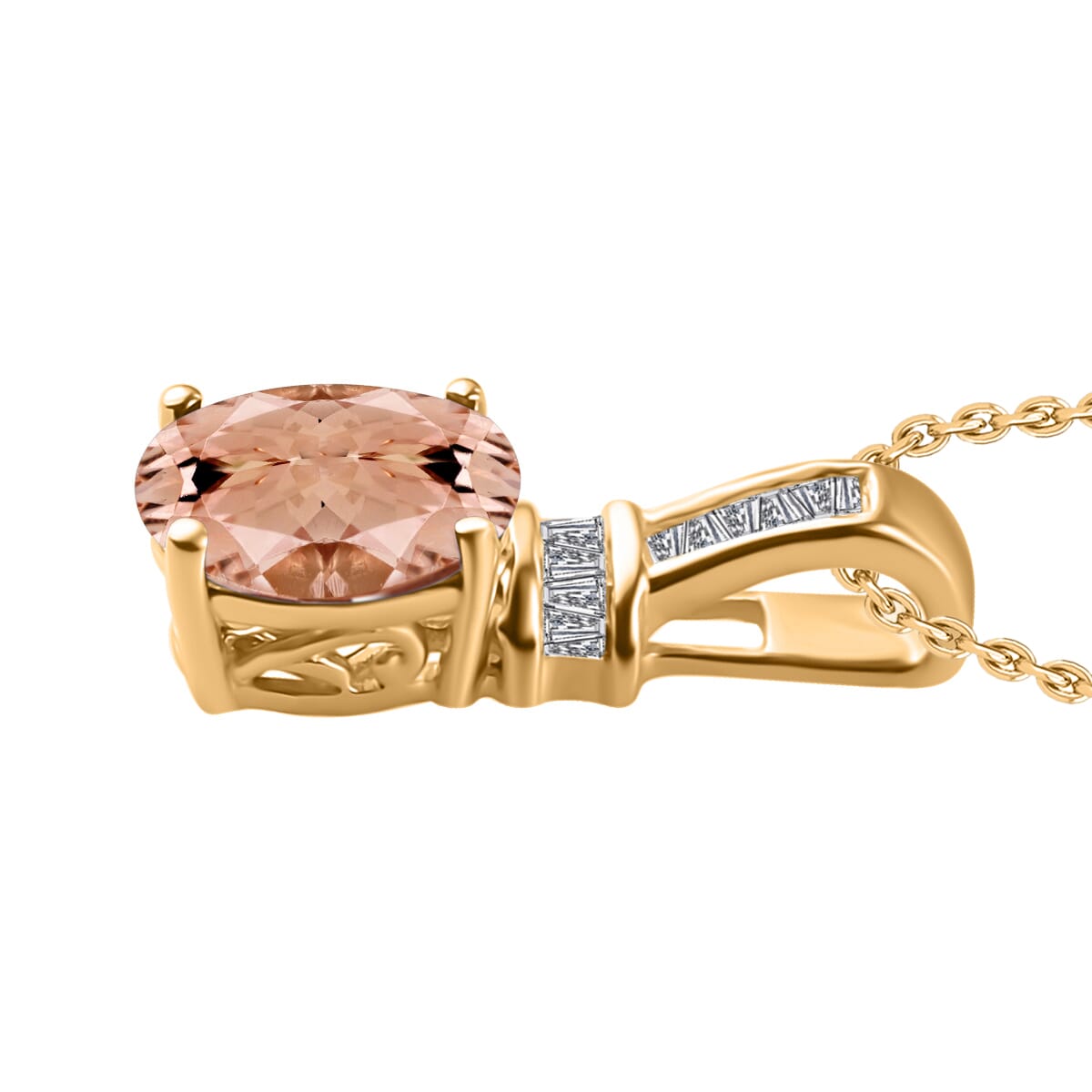 Rhapsody AAAA Pink Morganite and E-F VS2 Diamond 1.50 ctw Pendant Necklace 20 Inches in 18K Yellow Gold image number 2
